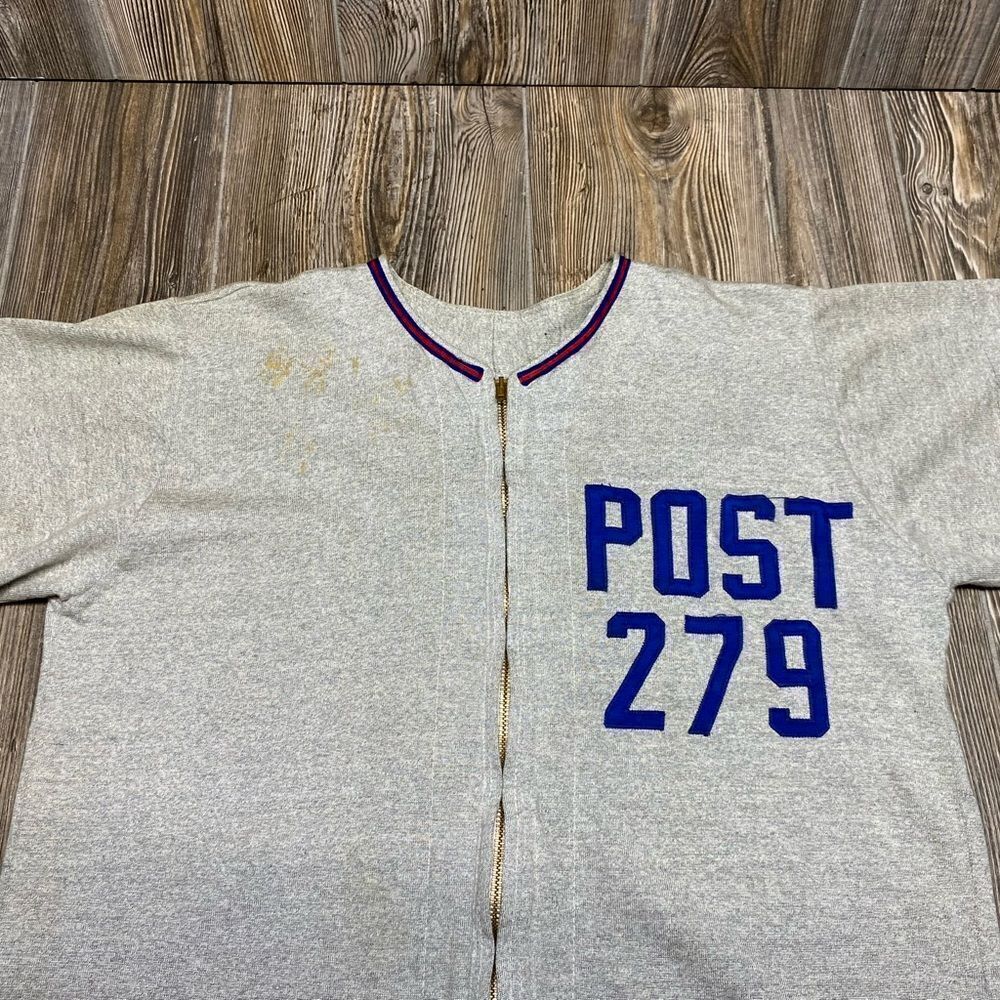 Vintage 1980’s Baseball Jersey Men’s Large Jacksonville Post 279 Gray Distressed - Picture 8 of 10